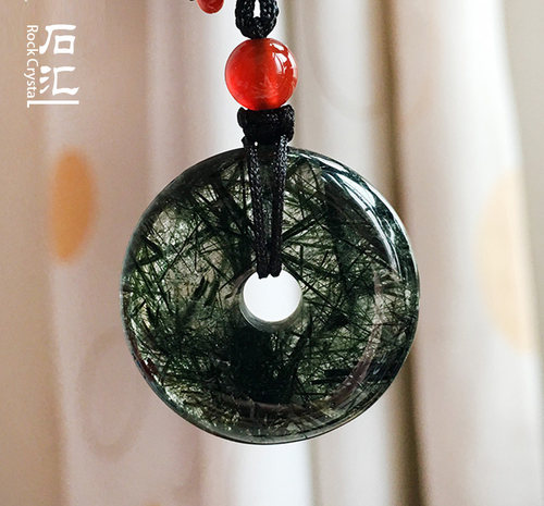 天然绿发晶吊坠 发晶平安扣项链水晶吊坠 绿幽灵挂坠挂件男女款
