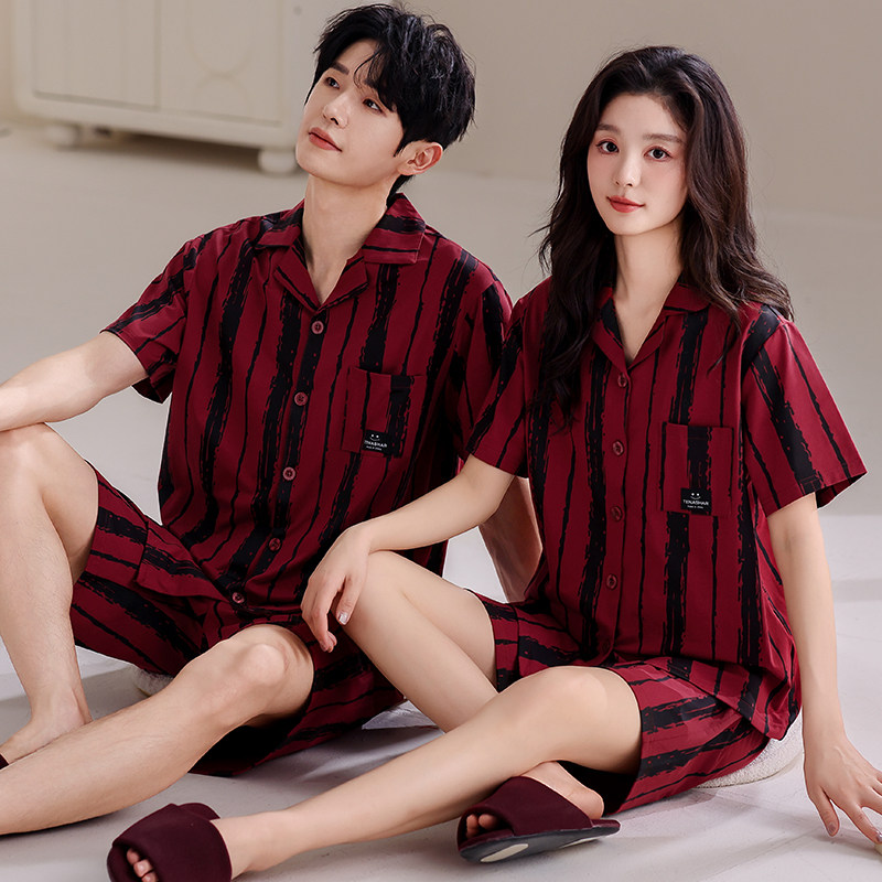 夏季红色结婚新婚情侣睡衣短袖短裤纯棉喜庆本命年家居服男女套装