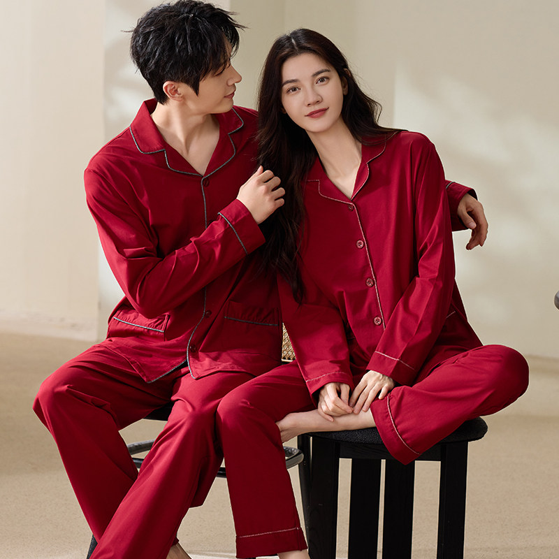 春秋冬季红色本命年莱卡棉情侣睡衣长袖纯棉喜庆家居服男女士套装,女士内衣/男士内衣/家居服,睡衣/家居服套装,淘宝优惠券,粉丝福利购,淘宝优惠卷