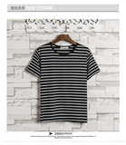 日系条纹t恤学生短袖情侣装夏装青年圆领黑白1902款-10元，男装T恤，星座1202-3（原1218-3）