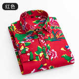 2025春季东北大花长袖衬衫男复古红色牡丹印花1129款-P27元，男装衬衫，星座1202-3（原1218-3）