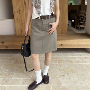 军绿色休闲半身裙中裙女春夏大码 高腰遮胯直筒包臀裙小个子a字裙