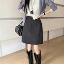 深灰色加厚羊毛呢直筒中裙女秋冬高腰显瘦小个子A字裙百搭半身裙