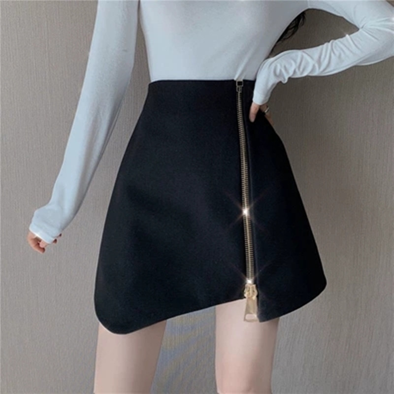 不规则短裙设计感a字拉链半身裙