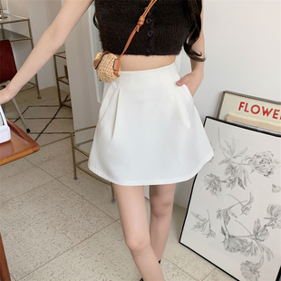 2022春夏高腰百搭时尚 白色花苞包臀A字伞裙黑色蓬蓬半身短裙子女