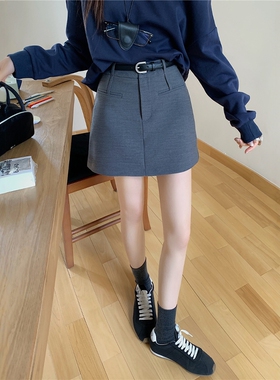 灰色西装短裙女春季大码胖M高腰显瘦梨形身材小个子a字包臀半身裙