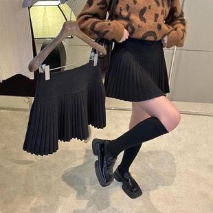加厚毛呢压褶半身裙女秋冬大码 小个子高腰遮胯A字防走光百褶短裙