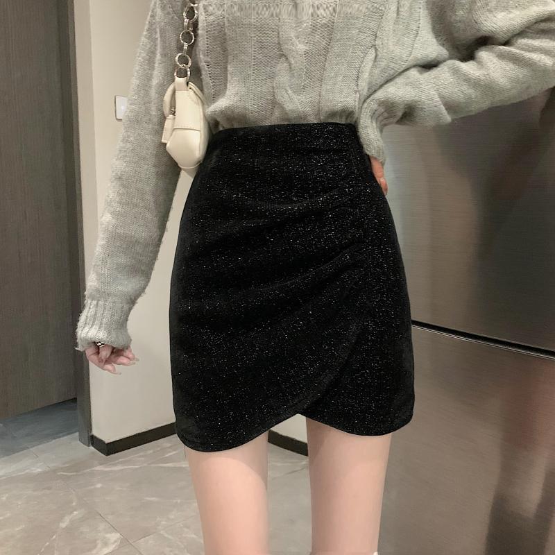 胖mm褶皱高腰显瘦遮肚a字半身裙