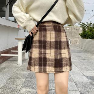 包臀裙子 显瘦高腰冬季 毛呢格子半身裙女大码 秋冬a字短裙2022新款