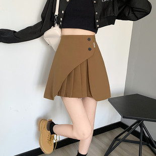 遮肚子半身裙女百褶裙短裙春秋2022新款 高腰学生防走光a字裙 大码