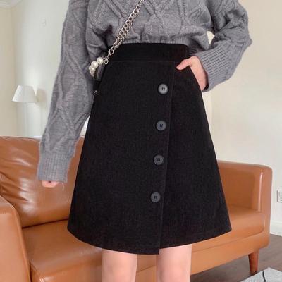 遮胯灯芯绒不规则中长款半身裙