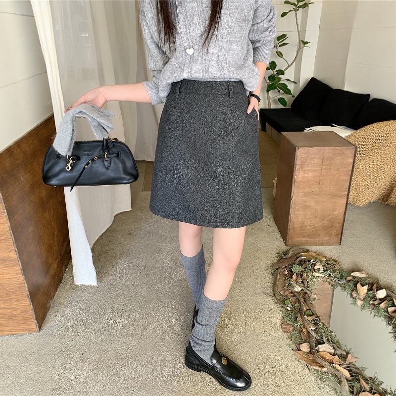 藏肉直筒中裙加厚羊毛呢半身裙