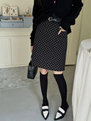 高腰显瘦a字包臀开叉一步群 半身裙女大码 2025新春款 黑色波点西装