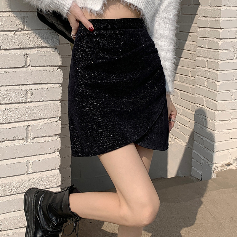 包臀辣妹开叉短裙褶皱半身裙