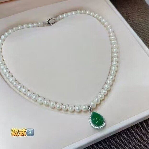 母亲节淡水珍珠项链纯银镶嵌水滴吊坠活动礼品现货批
