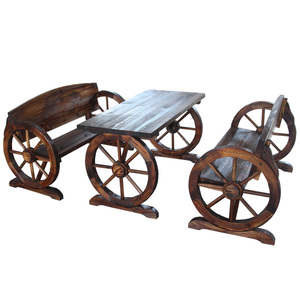 酒吧餐厅桌椅园艺户外炭化木桌椅双人车轮碳化防腐木户外桌椅订做