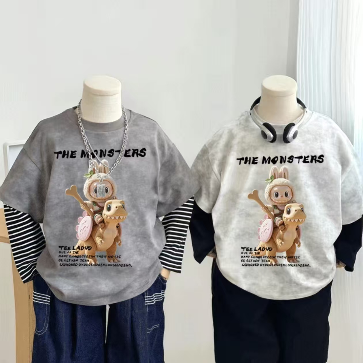 纯棉韩版扎染假两件男女童T恤