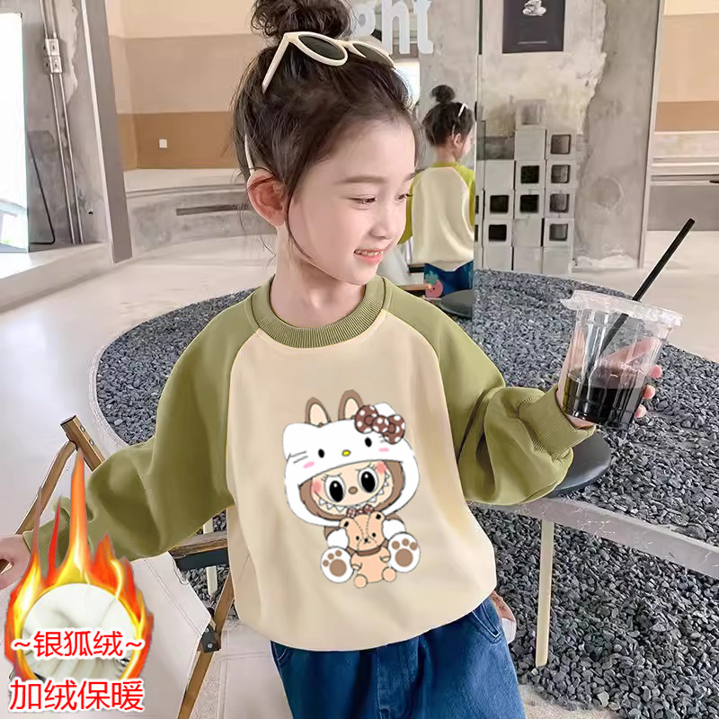 秋冬款套头拉布布卡通印花卫衣加绒保暖女童宝宝宽松外穿可爱卫衣