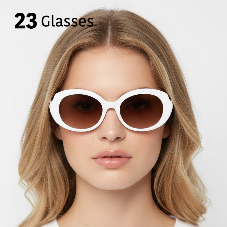 ins风复古椭圆白色太阳镜