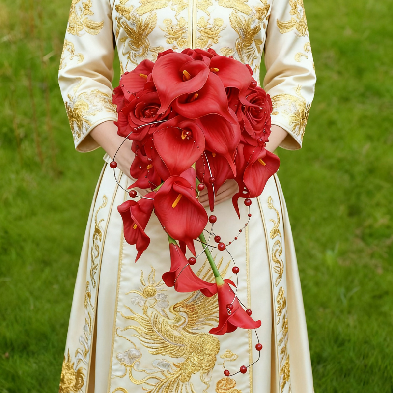 新娘手捧花仿真马蹄莲红色海芋花