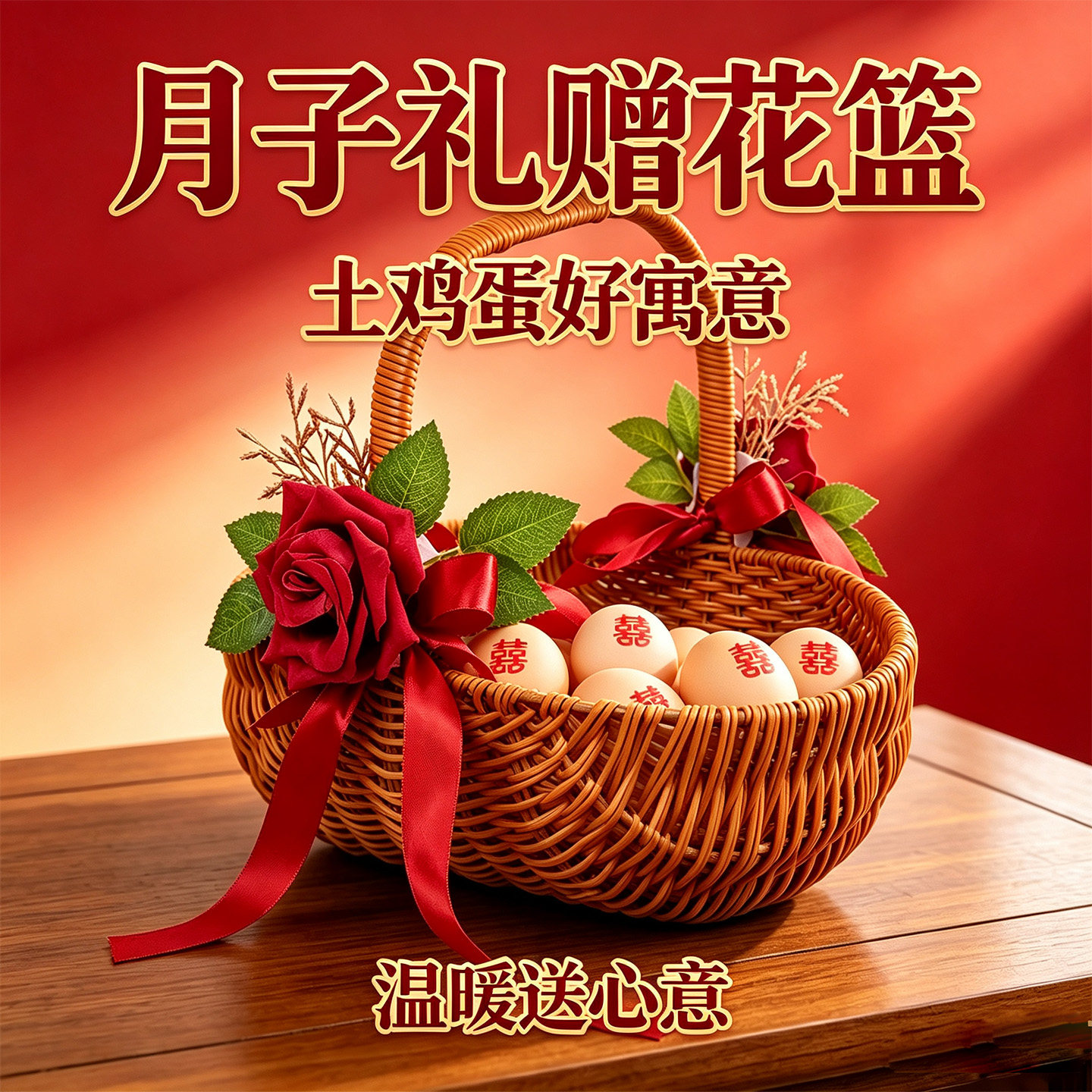接亲花篮大容量仿藤编织花篮拍照图片