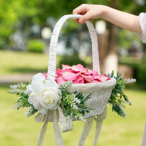 花篮花童撒花瓣INS风手提蕾丝篮