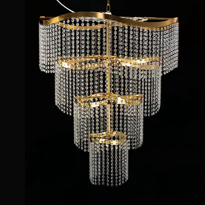 新款婚庆水晶吊灯吊顶铁艺欧式电镀宴会厅结婚八角珠帘仪式区挂灯
