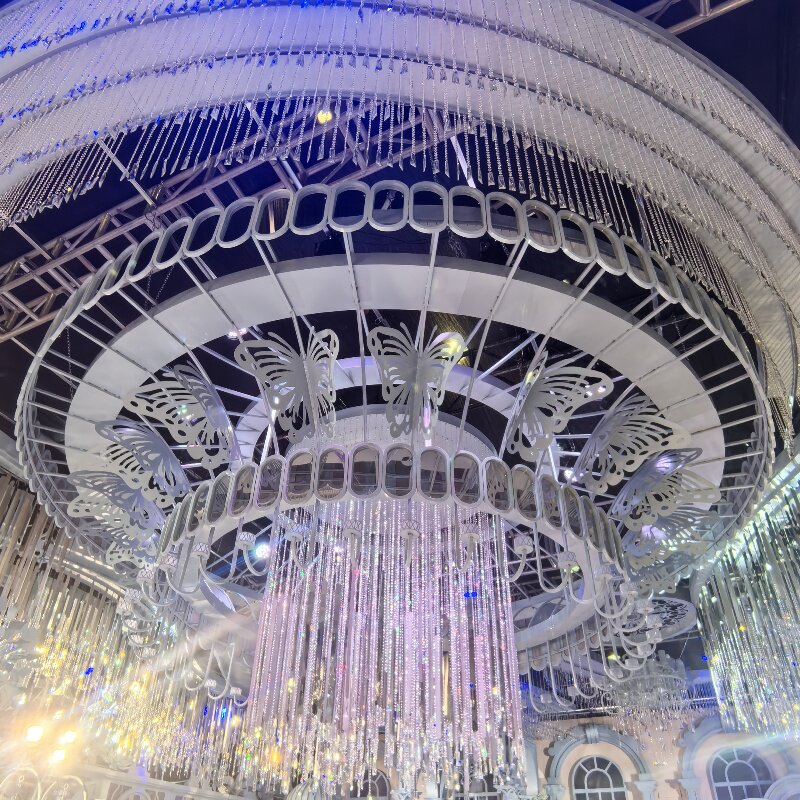 新款婚礼堂吊顶装饰酒店宴会厅舞台背景装饰铁艺水晶蝴蝶百变吊灯