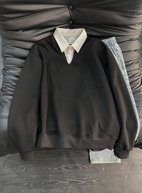 W208重磅秋季假两件卫衣黑色白灰P42M到3XL