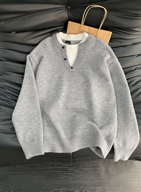 GT87假两件毛衣P49灰色黑色红色M到XXL