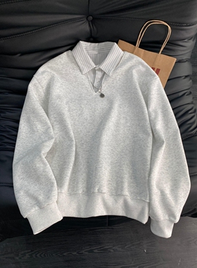 W208重磅秋季假两件卫衣黑色白灰P42M到3XL