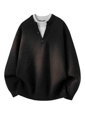 GT87高质量假两件毛衣P49红色灰色黑色M到XXL