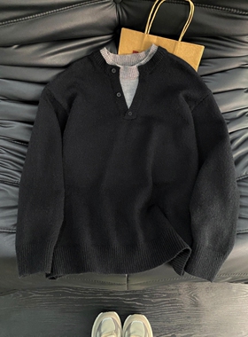 GT87假两件毛衣P49灰色黑色红色M到XXL