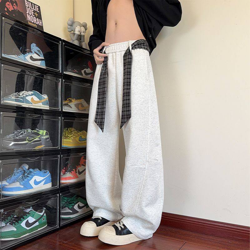 白灰色美式弯刀休闲裤男春季cleanfit松弛感卫裤情侣宽松阔腿裤子,男装,休闲裤,淘宝优惠券,粉丝福利购,淘宝优惠卷