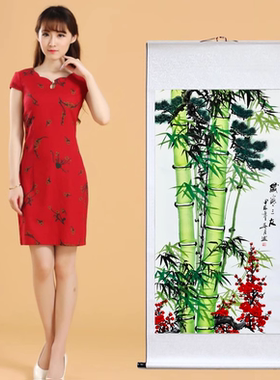 纯手绘新中式装饰画国画竹子正方形玄关走廊壁画竹报平安水墨挂画