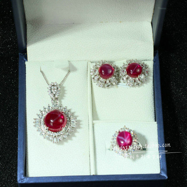精品红宝石项链耳环三件套组合套装女款复古时尚百搭首饰品