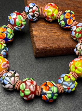 回流老琉璃满天星花琉璃手串链流光溢彩蜻蜓眼男女款佛珠百搭手链