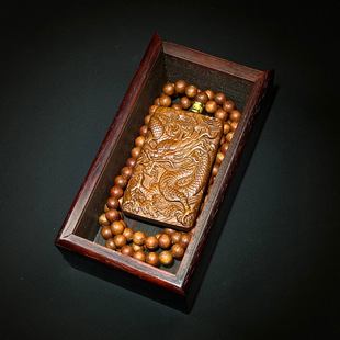 精品老花梨木盒装 颈饰 老沉香木佛珠圆珠项链生肖龙佛珠念珠男女款