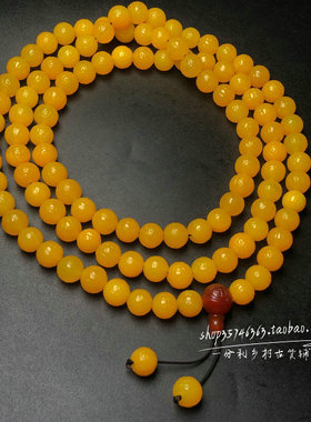 藏传天然糖润黄玛瑙圆珠项链文玩老玛瑙108颗百搭佛珠念珠锁骨链