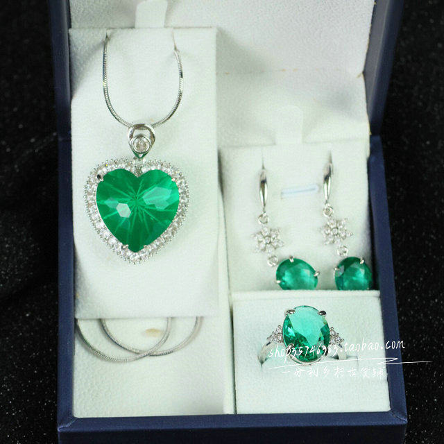 精品多面宝石项链耳环三件套组合套装女款复古时尚百搭首饰品