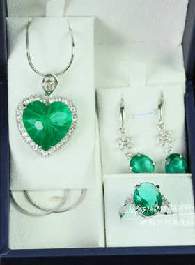 精品多面宝石项链耳环三件套组合套装女款复古时尚百搭首饰品