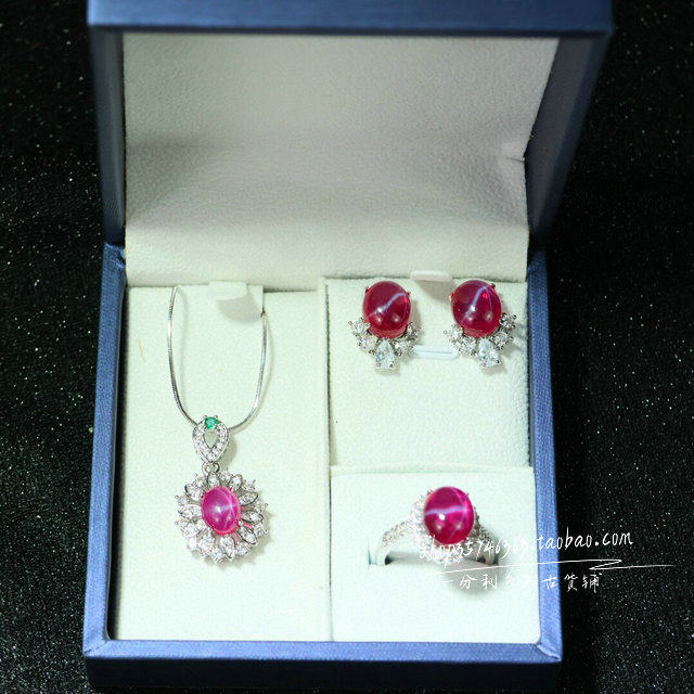 精品红宝石项链耳环三件套组合套装女款复古时尚百搭首饰品