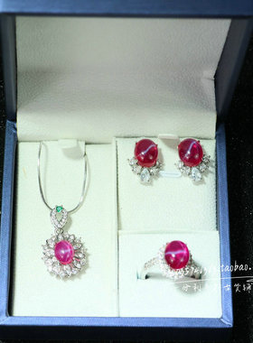 精品红宝石项链耳环三件套组合套装女款复古时尚百搭首饰品