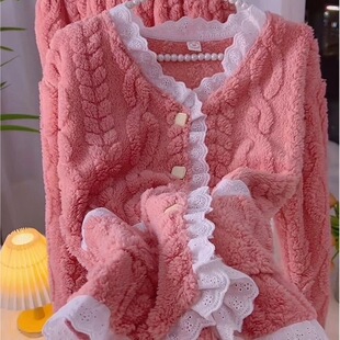 冬季提花绒加厚公主风花边睡衣家居服睡衣女款爆款2025新款