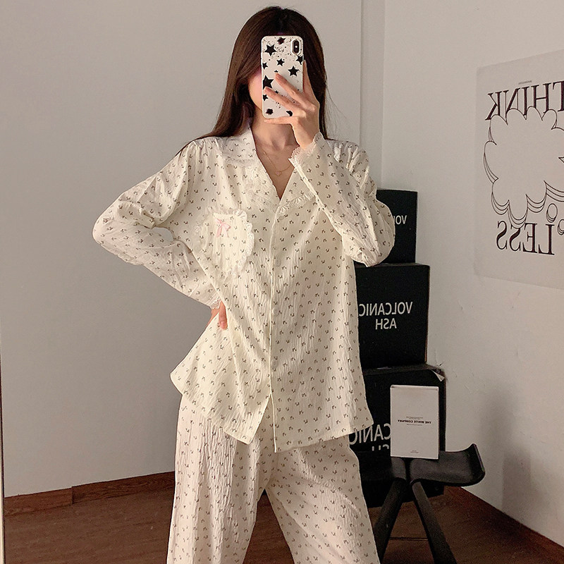睡衣女春秋新款云朵棉印花少女长袖套装韩版甜美可爱公主风家居服