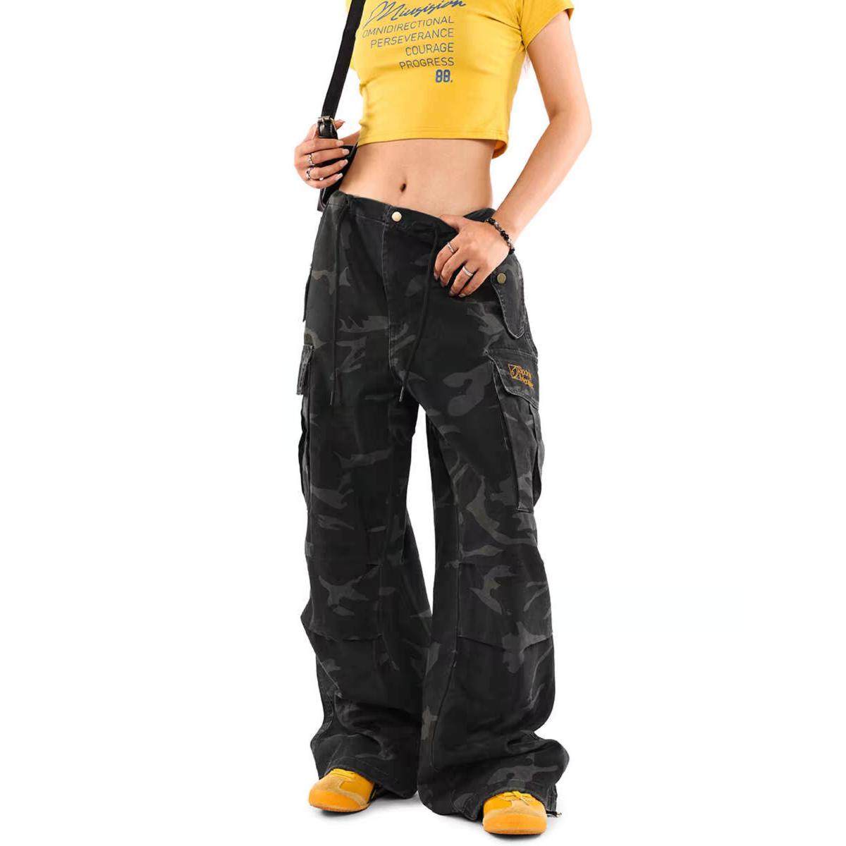 0123Start 复古美式迷彩工装裤男女宽松多口袋嘻哈街舞潮牌休闲裤