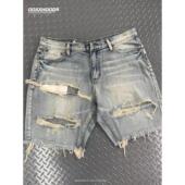 FANAMIRI美式 嘻哈 做旧毛边乞丐牛仔五分裤 FOG复古破洞短裤 男大码