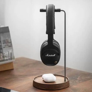 黑胡桃实木耳机支架高级感木质耳机展示架电竞游戏头戴耳机耳麦架