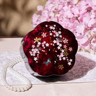 日本进口漆器首饰盒螺钿蝴蝶手工艺树脂收纳盒储物盒串珠项链收纳