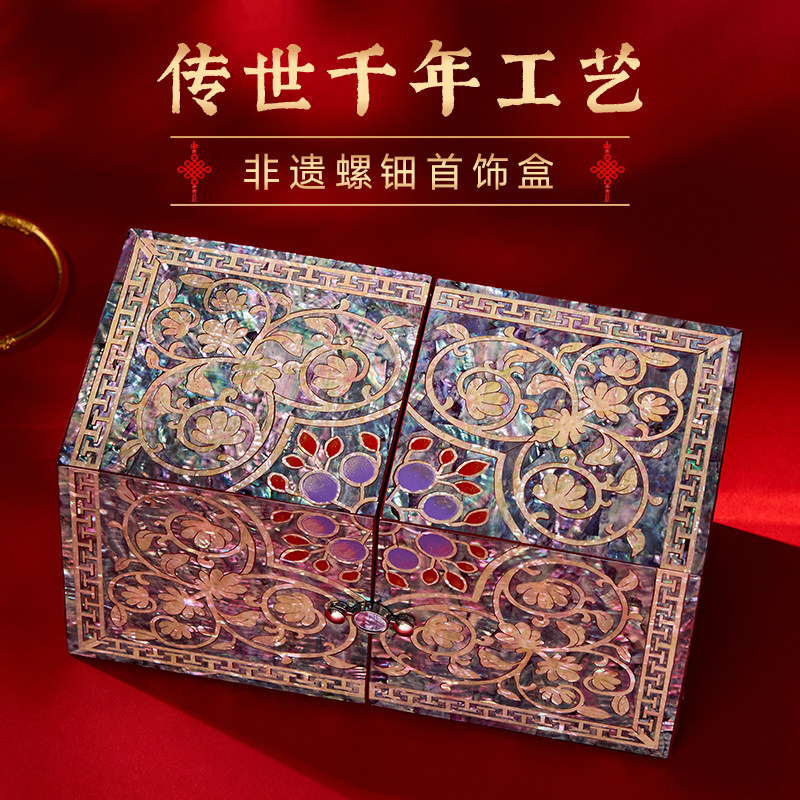 非遗漆器螺钿三金首饰盒圣诞礼物图片